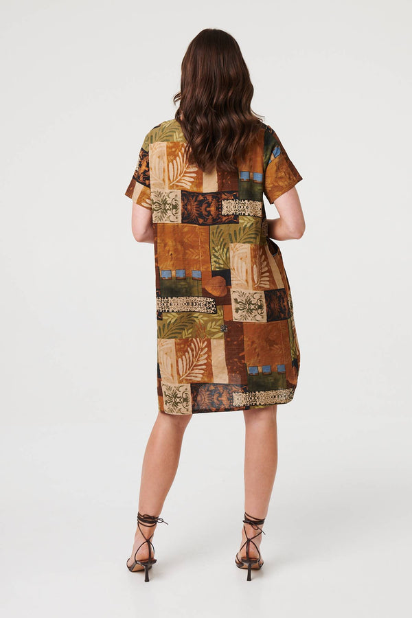 Brown | Patchwork Knee Length Shift Dress