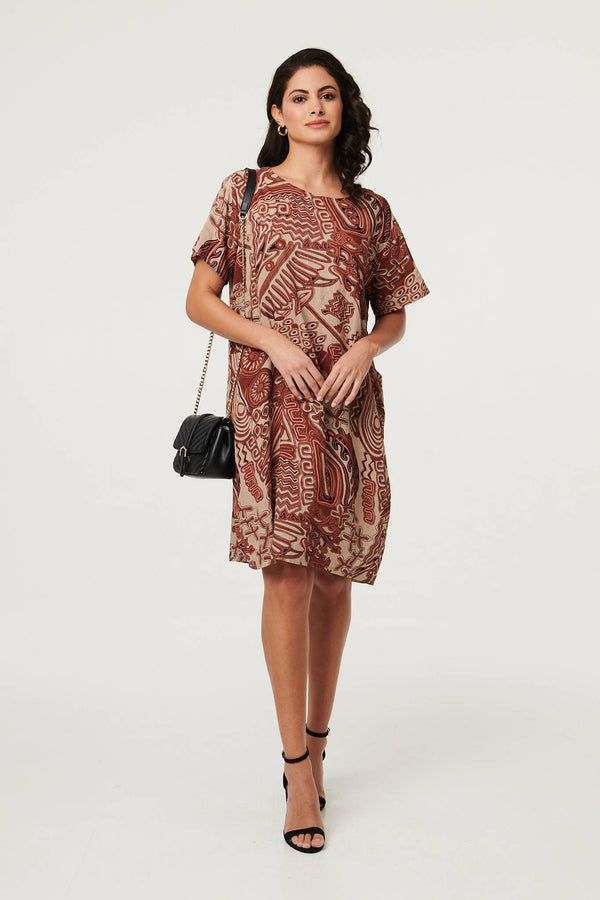 Brown | Abstract Short Sleeve Short Dress