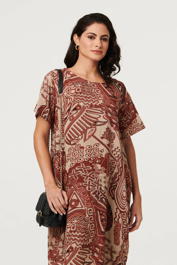 Brown | Abstract Short Sleeve Short Dress