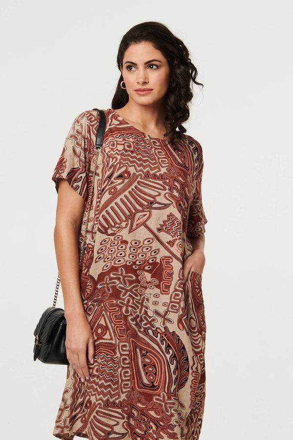 Brown | Abstract Short Sleeve Short Dress