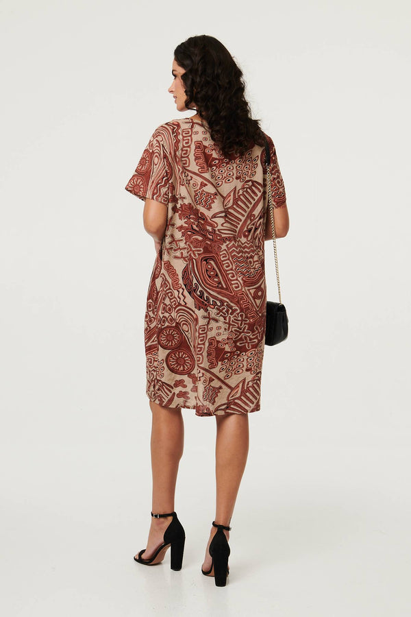 Brown | Abstract Short Sleeve Short Dress