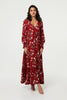 Red | Floral Long Sleeve Lace Trim Maxi Dress : Model is 5'8