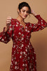 Red | Floral Long Sleeve Lace Trim Maxi Dress