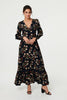 Navy | Floral Long Sleeve Lace Trim Maxi Dress