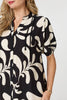 Black | Printed 1/2 Sleeve Tiered Short Dress
