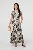 Black | Leaf Print Short Sleeve Maxi Smock Dress
