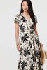 Black | Leaf Print Short Sleeve Maxi Smock Dress
