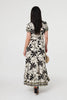 Black | Leaf Print Short Sleeve Maxi Smock Dress
