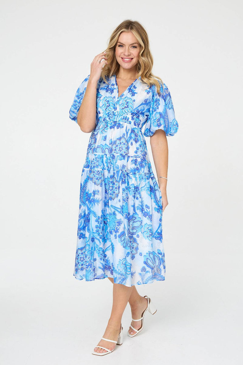 knee length dresses for ladies Paige Puff Sleeve Tiered Midi Dress main image 0