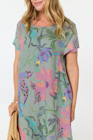 Sage | Floral Oversized Short Sleeve Midi Dress