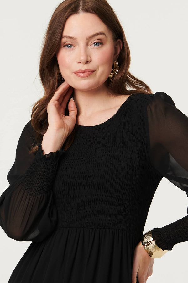 Black | Semi Sheer Layered Tiered Maxi Dress