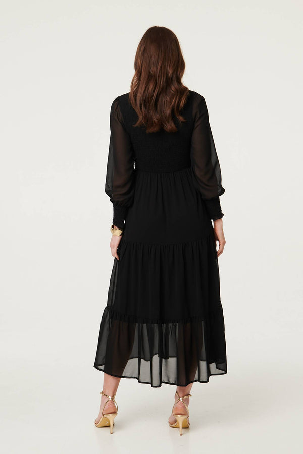 Black | Semi Sheer Layered Tiered Maxi Dress