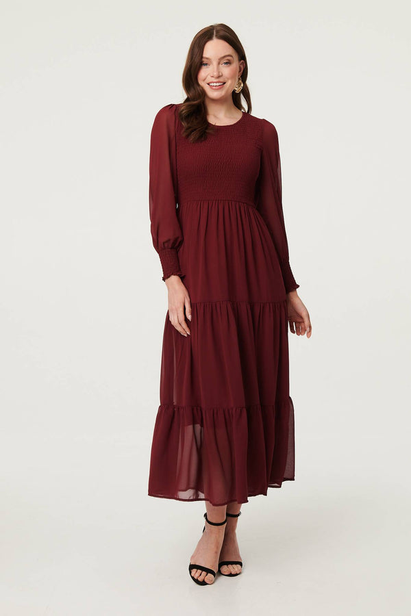Red | Semi Sheer Layered Tiered Maxi Dress : Model is 5'9"/175 cm and wears UK8/EU36/US4/AUS8