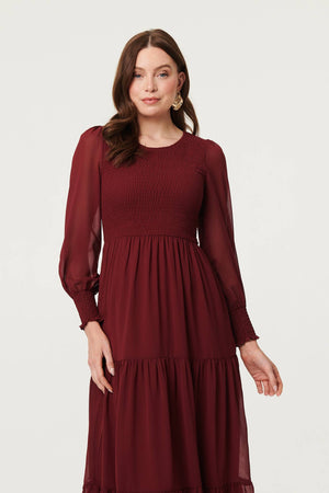Red | Semi Sheer Layered Tiered Maxi Dress