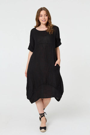 Black | Oversized 3/4 Sleeve Midi Dress