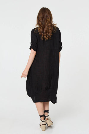 Black | Oversized 3/4 Sleeve Midi Dress