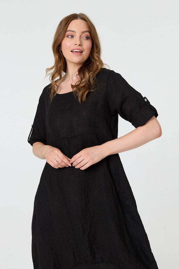 Black | Oversized 3/4 Sleeve Midi Dress