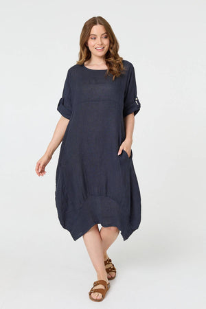Navy | Oversized 3/4 Sleeve Midi Dress