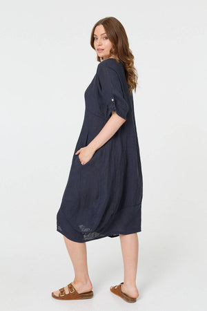 Navy | Oversized 3/4 Sleeve Midi Dress