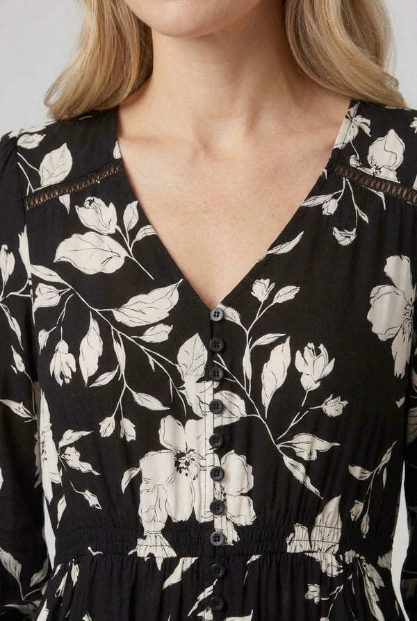 Black | Floral Print Long Sleeve Maxi Dress