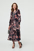 Black | Printed Long Sleeve Empire Maxi Dress
