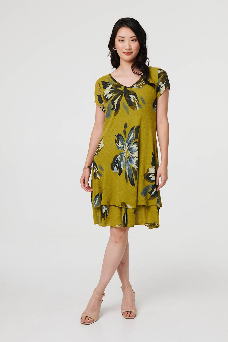 Floral Short Sleeve Knee Length Dress | Izabel London Floral Short Sleeve Knee Length Dress | Izabel London