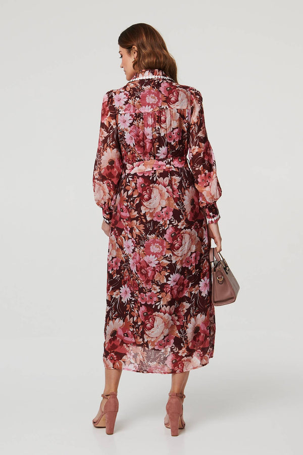 Burgundy | Floral Lace Detail Long Sleeve Maxi Dress