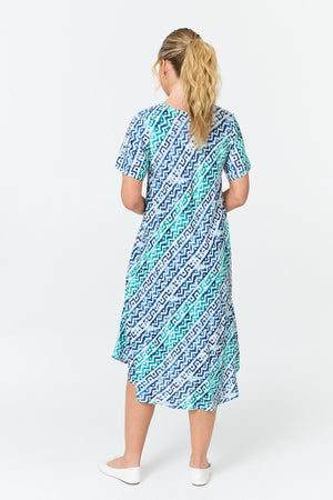 Blue | Printed Relaxed Short Sleeve Midi Dress