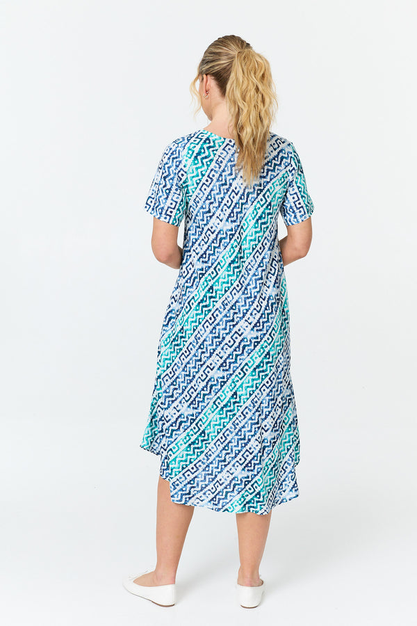 Blue | Printed Relaxed Short Sleeve Midi Dress