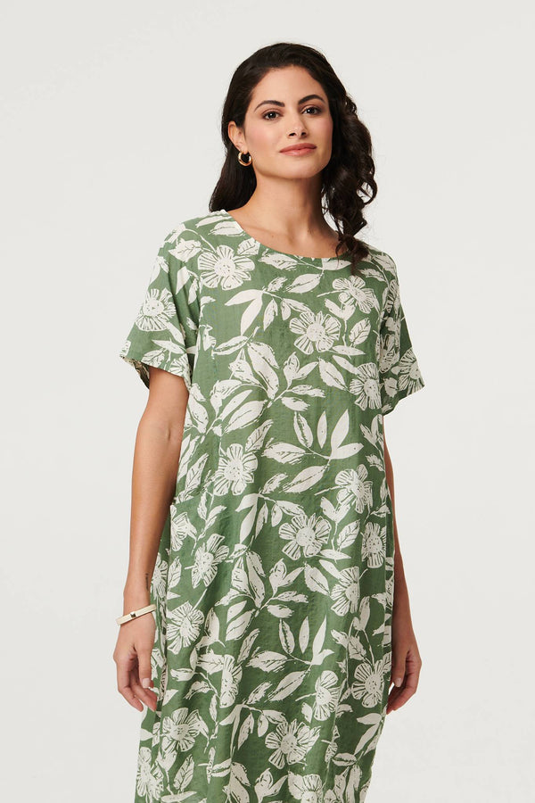 Sage | Leaf Print Short Sleeve Short Dress