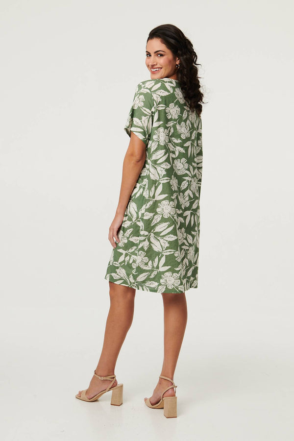 Sage | Leaf Print Short Sleeve Short Dress