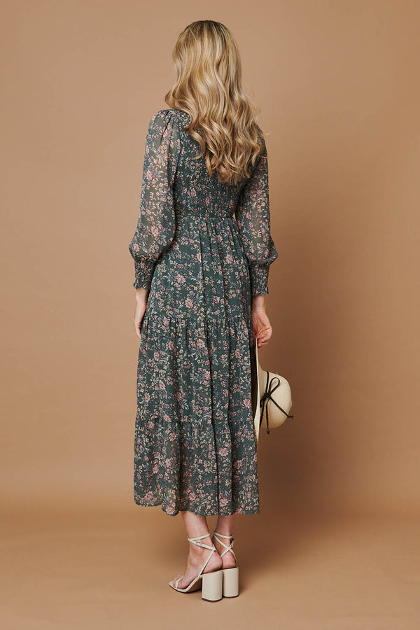 Sage | Ditsy Floral Long Sleeve Midi Dress