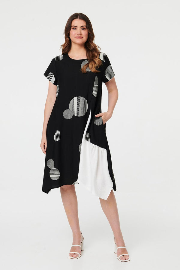 Black | Spotty Relaxed Hanky Hem Midi Dress