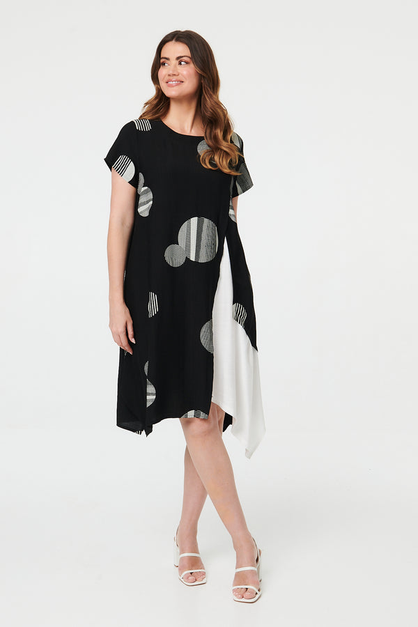 Black | Spotty Relaxed Hanky Hem Midi Dress