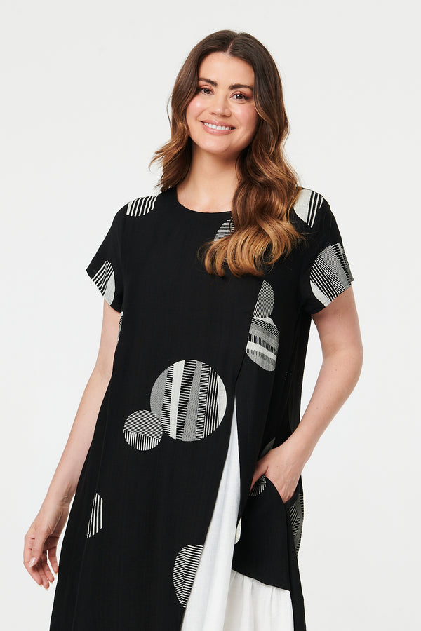 Black | Spotty Relaxed Hanky Hem Midi Dress