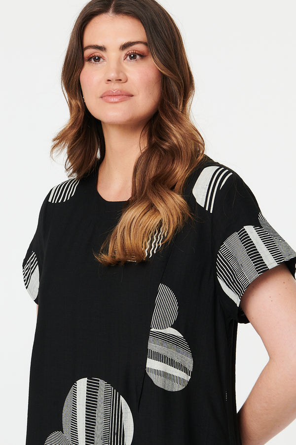 Black | Spotty Relaxed Hanky Hem Midi Dress