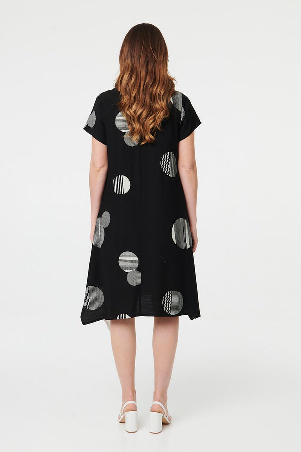 Black | Spotty Relaxed Hanky Hem Midi Dress