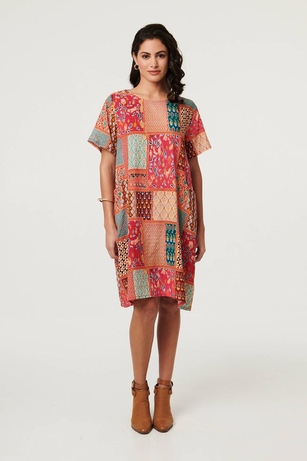 Red | Mosaic Print Short Shift Dress