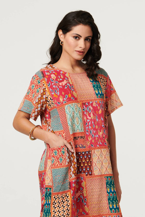 Red | Mosaic Print Short Shift Dress