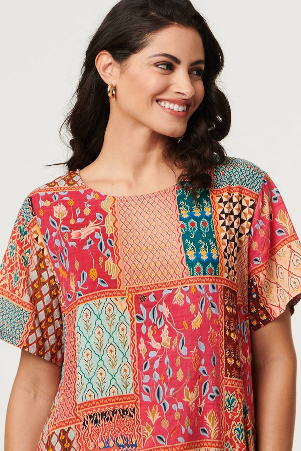 Red | Mosaic Print Short Shift Dress