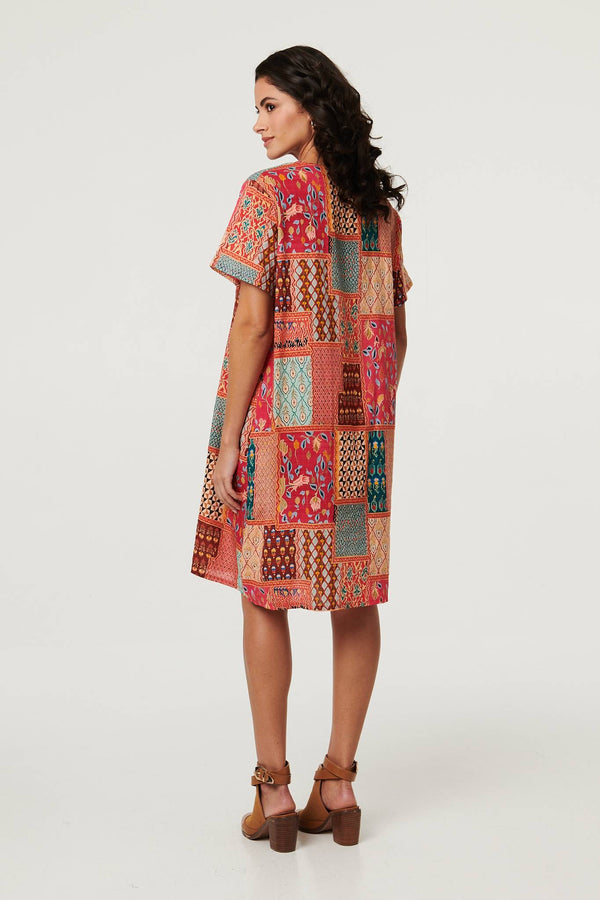 Red | Mosaic Print Short Shift Dress