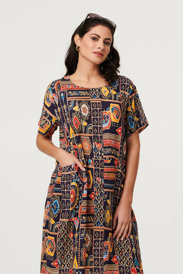 Navy | Abstract Print Short Shift Dress