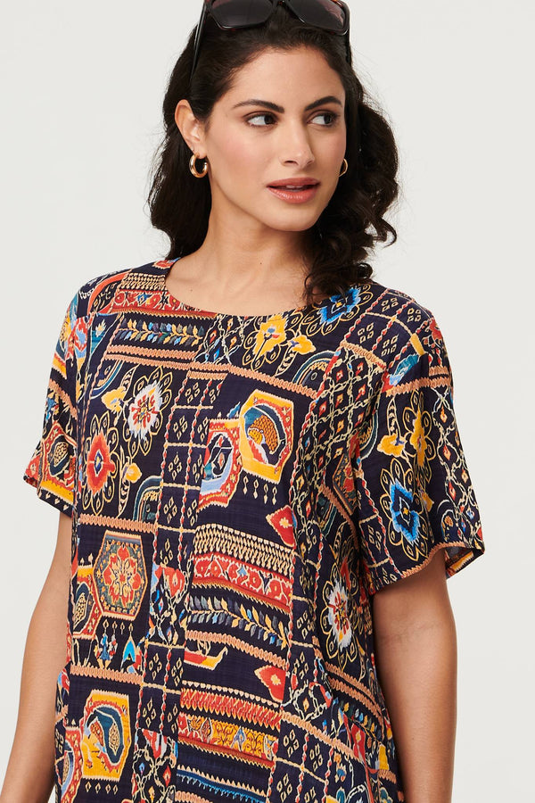 Navy | Abstract Print Short Shift Dress