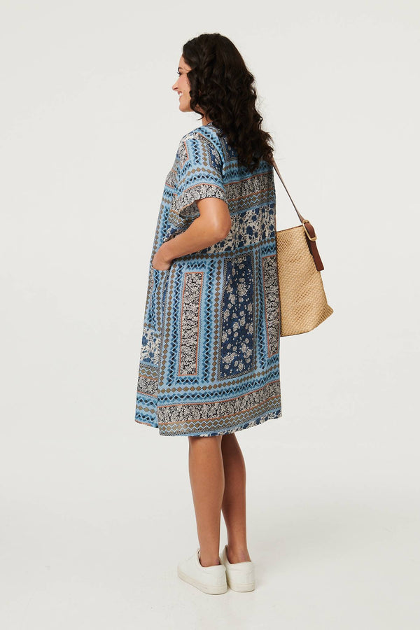 Blue | Mosaic Print Short Sleeve Shift Dress