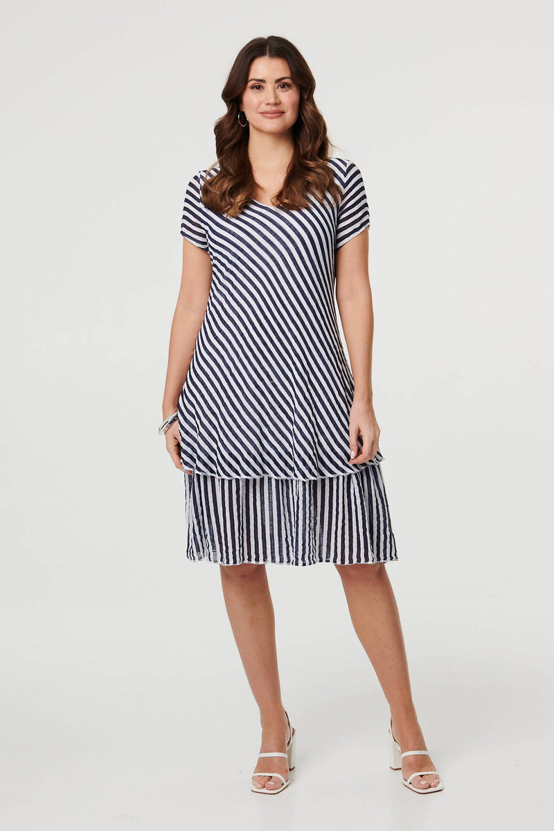 Striped Layered Knee Length Dress