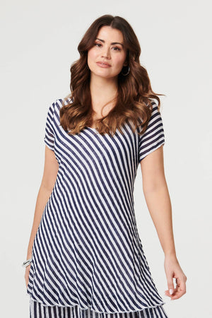 Navy | Striped Layered Knee Length Dress