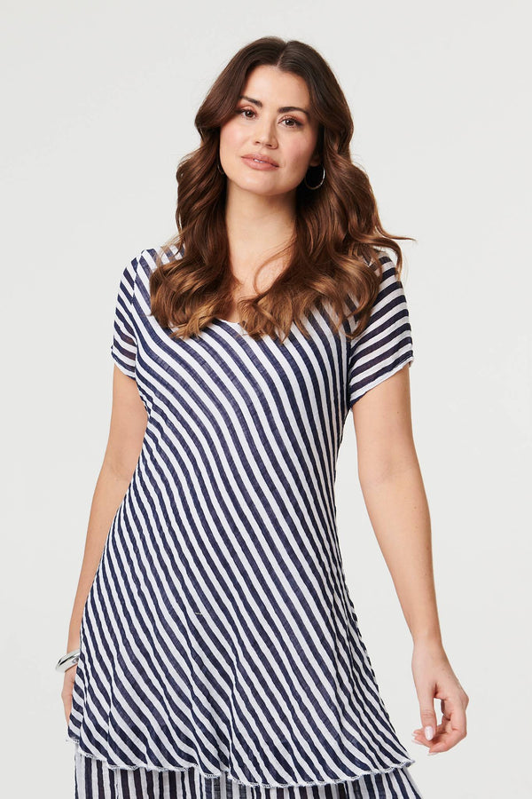 Navy | Striped Layered Knee Length Dress