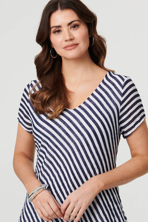 Navy | Striped Layered Knee Length Dress
