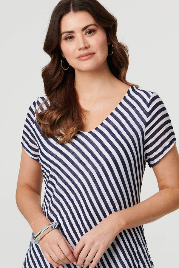 Navy | Striped Layered Knee Length Dress