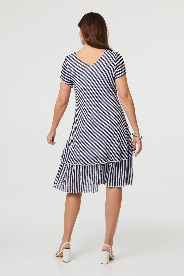 Navy | Striped Layered Knee Length Dress